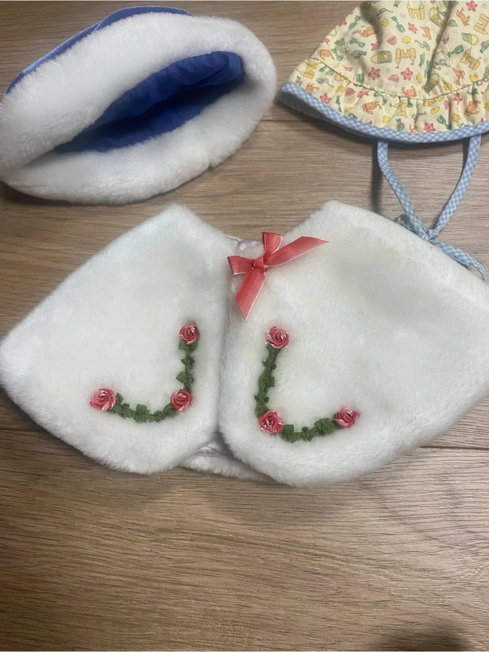 Bitty Baby Holiday Cape, Sun hat, and Winter hat